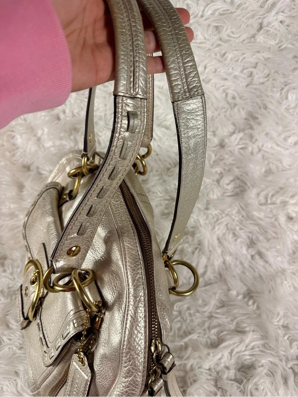 Coach Y2k 2000s Metallic Silver Dome Satchel Handbag
